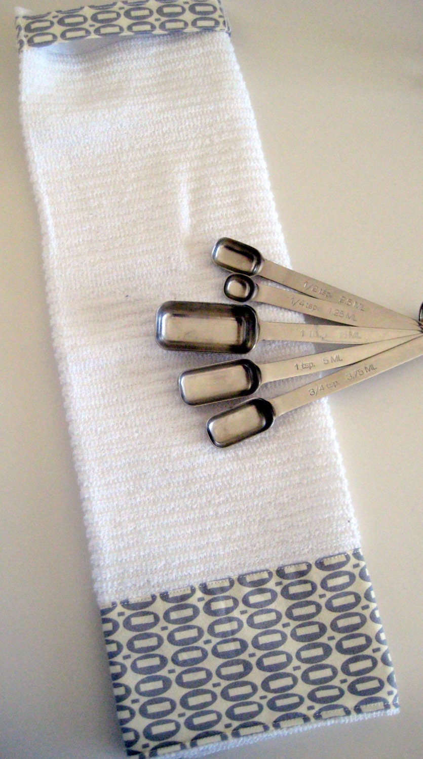 Grey Modern on White Terry cloth hanging towel - Hang Tight Towel (TM)