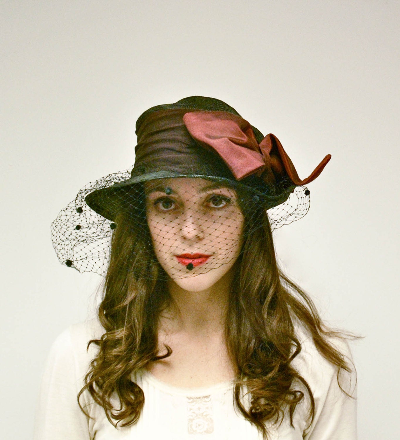 Vintage 1980s Hat: Kentucky Derby Hat, Black Straw Hat / Boater - Whittall & Shon