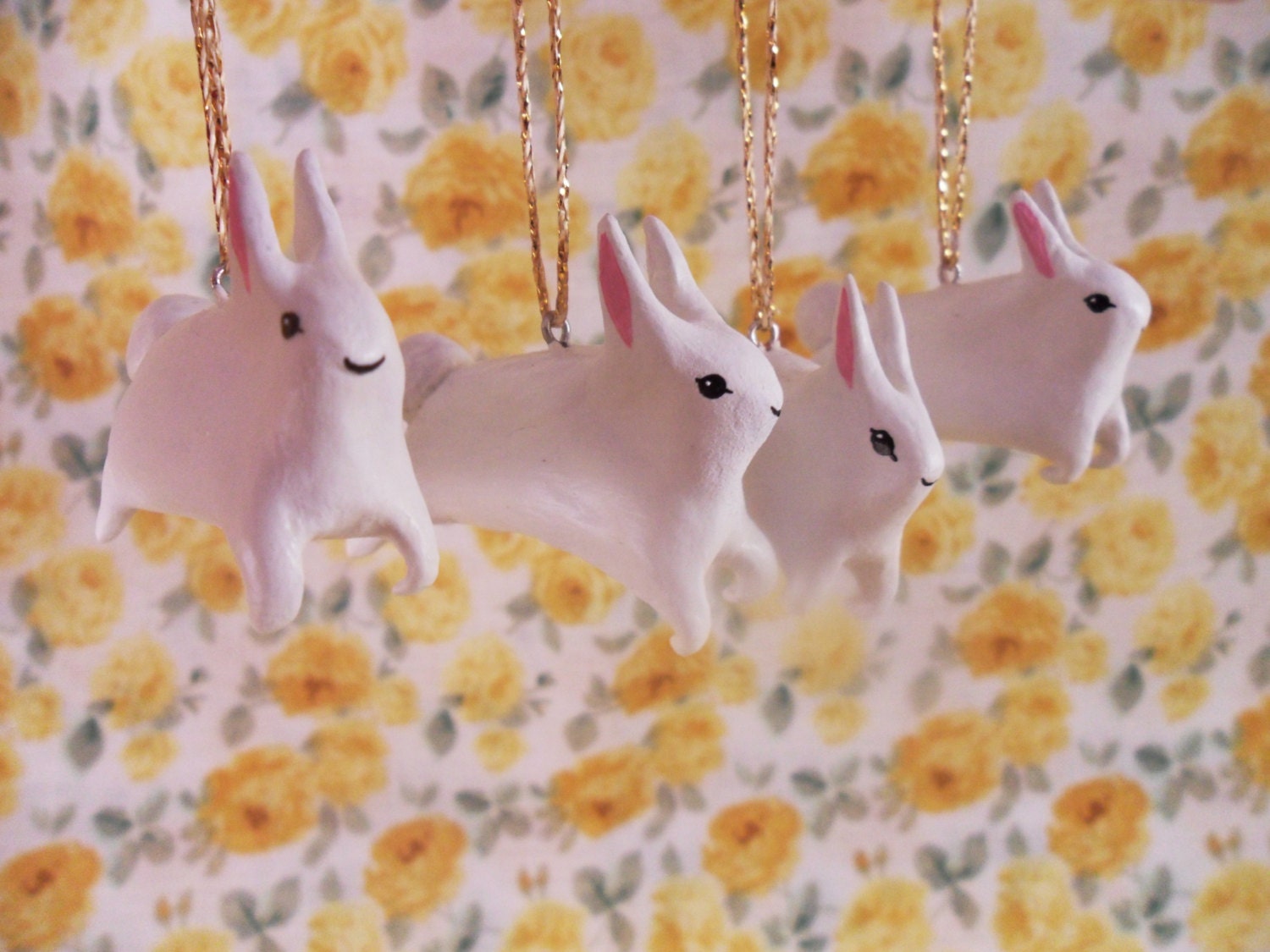 Little White Rabbits - clay animal - home decoration - easter gift - bunnies - spring