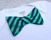 Baby Bow Tie Onesie - Green/Navy Preppy Stripe - Just Like Dad - Preppy