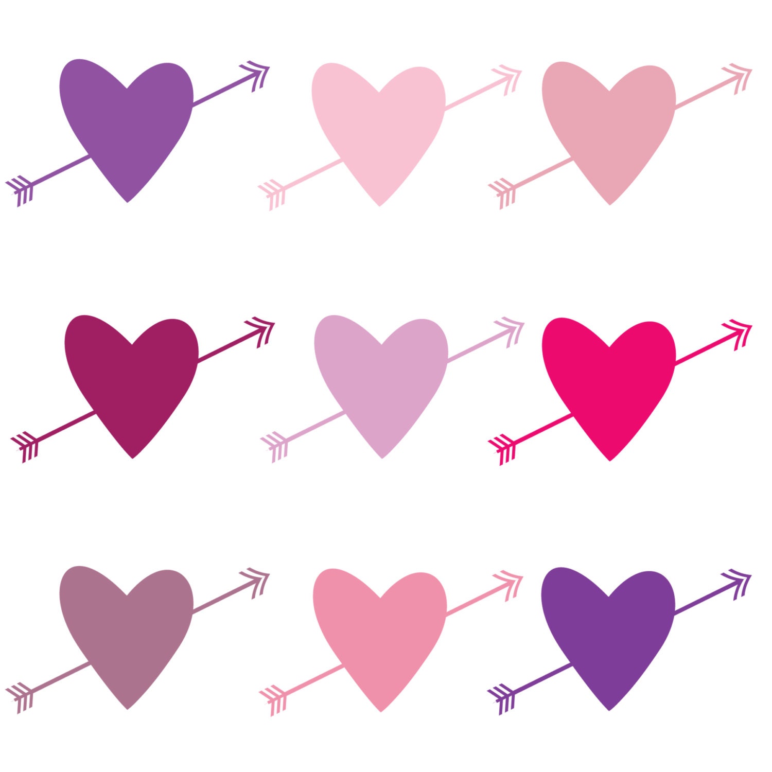 Instant Download // Digital Clip Art for Valentine's Day // Pink and Purple Hearts and Arrows // Personal and Commercial Use Il_170x135