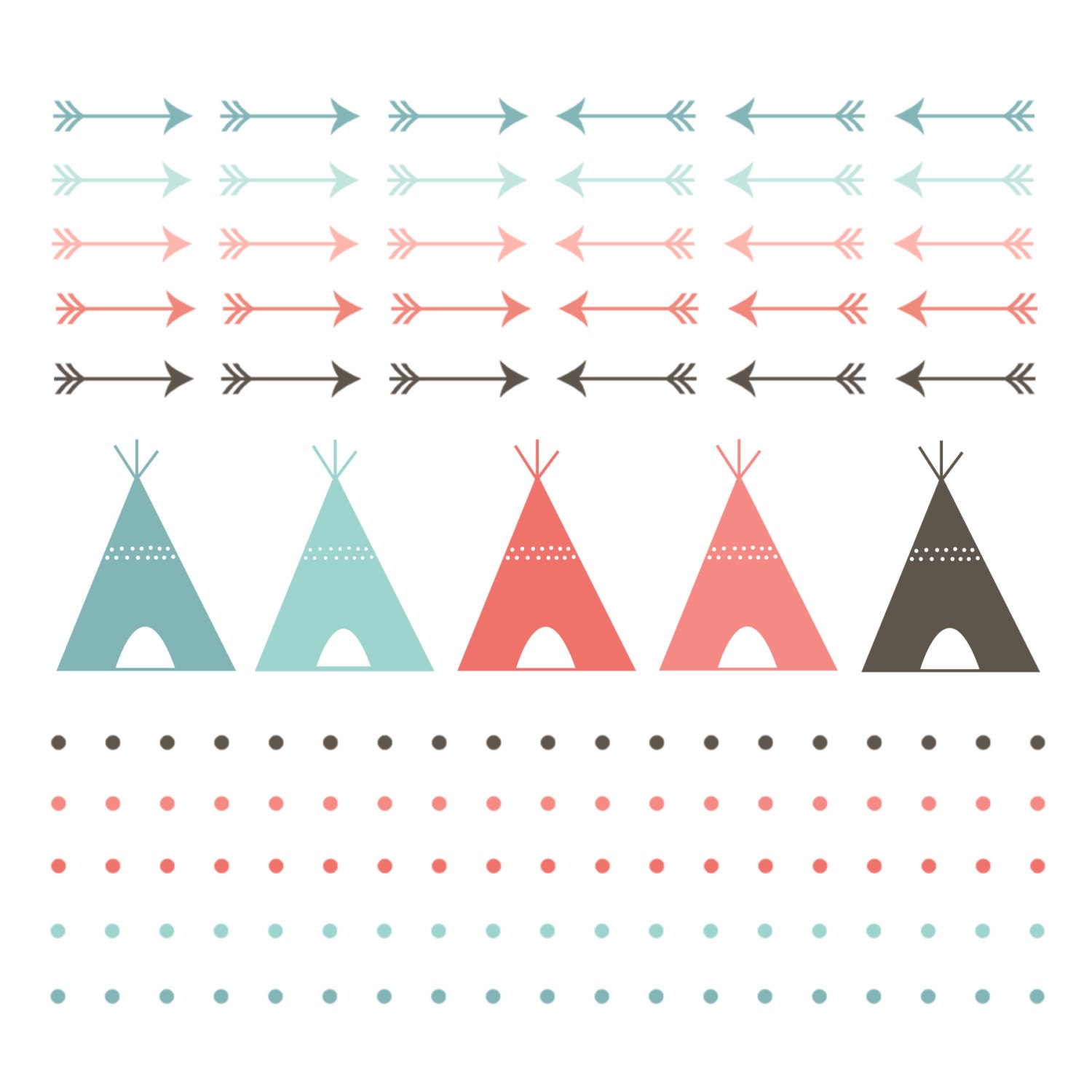 INSTANT DOWNLOAD // Digital Clip Art // Teepee Tent // Digital Borders // Navaho Clipart // Arrows, Polka Dots, Indian Il_170x135