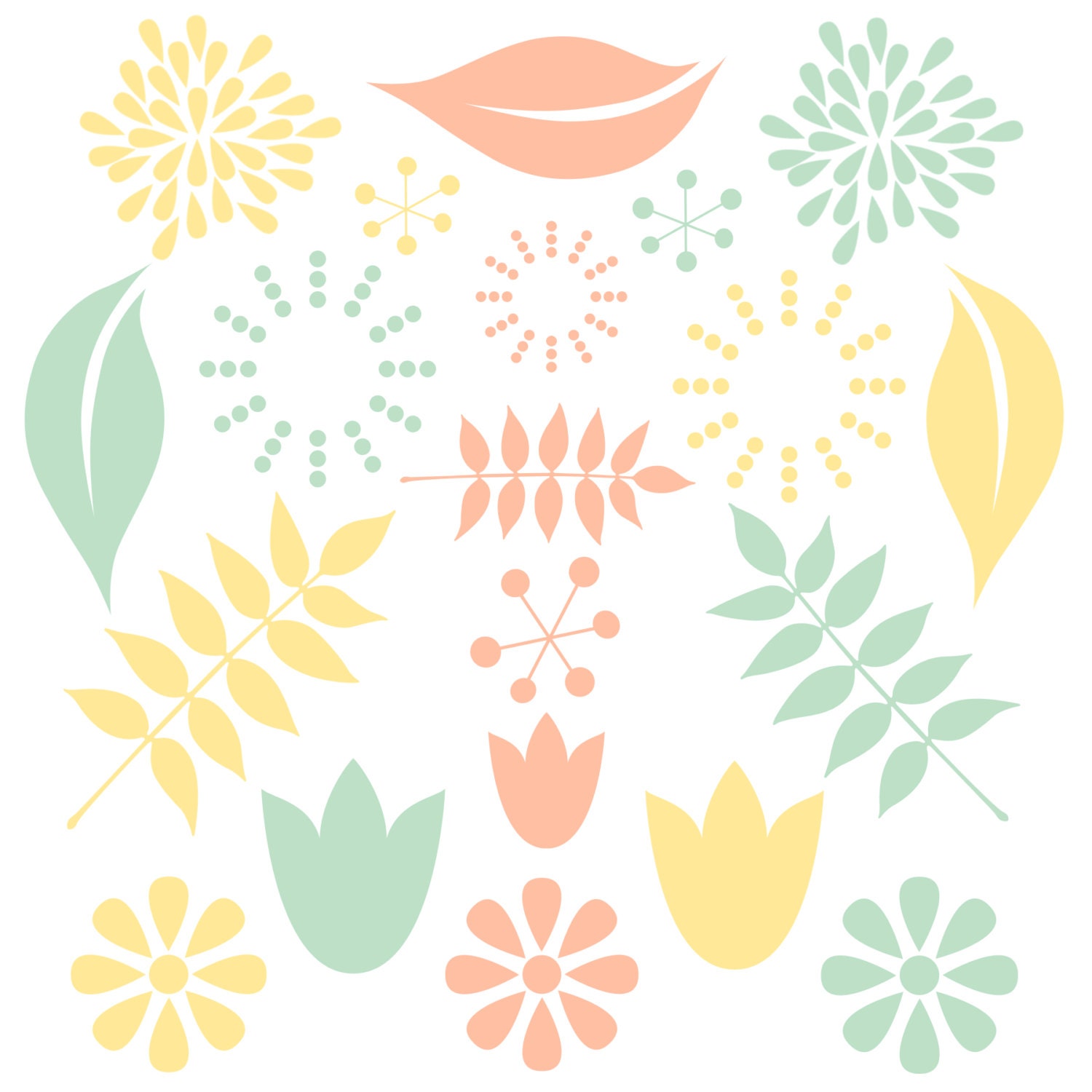 Digital Clip Art // Mixed Floral Bouquet // Pink, Yellow, Mint Green // png files // Commercial and Personal Use // Instant Download Il_570xn