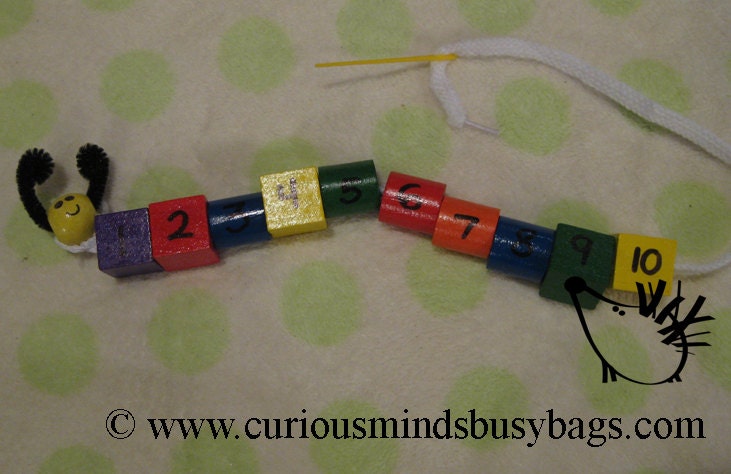 Number - Counting - Beading caterpillar Busy Bag (learning activity) for Toddlers and young children.