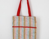 Tote bag with vines: red, mustard, brown, blue