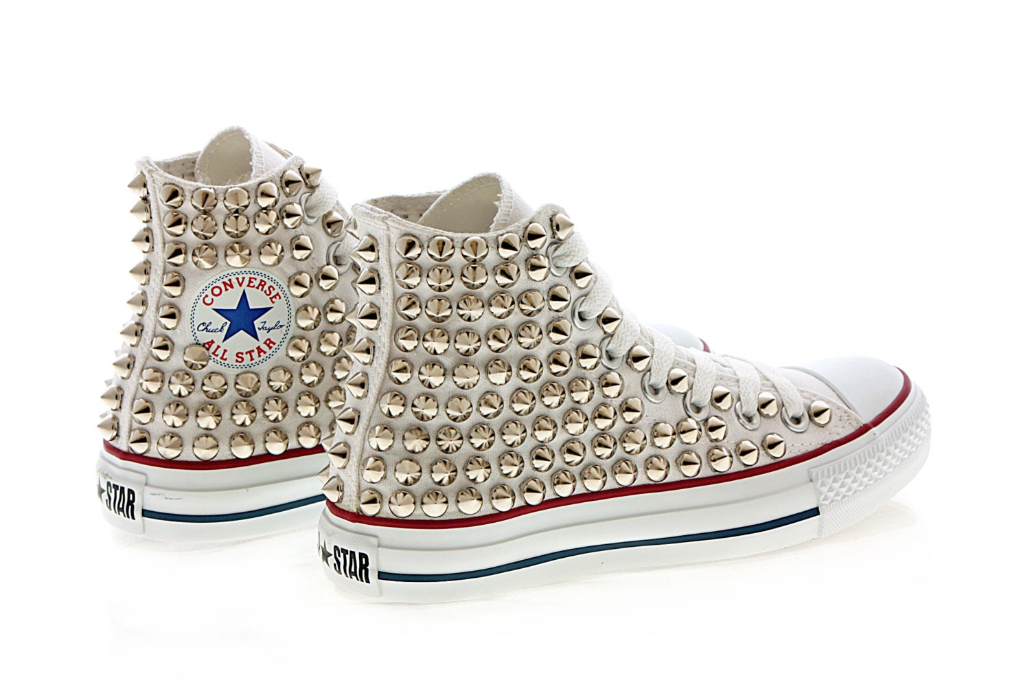Studded White Converse Silver Studs with converse White high top by CUSTOMDUO on ETSY