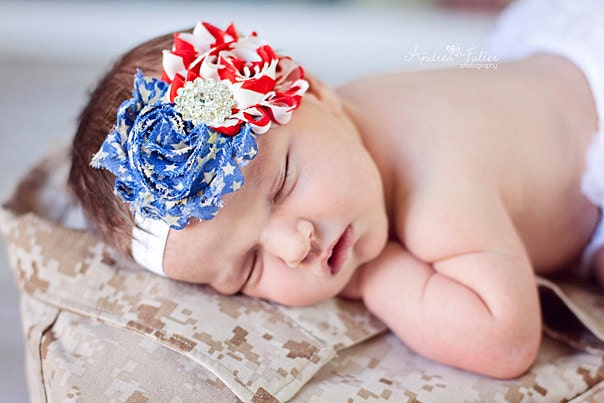 4th of July Headband Independence Day shabby baby girl headband Red, White, and Blue America