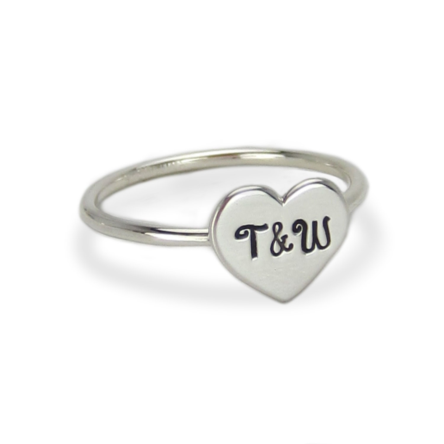 Sterling Silver Heart Initial Ring