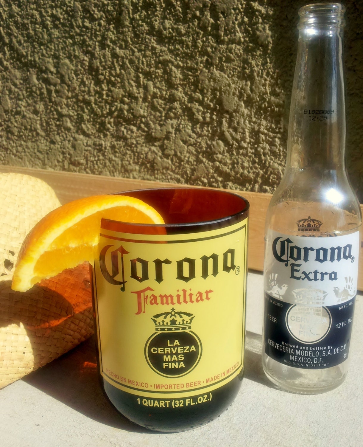 Corona Beer Bottle Glass Tumbler made from a Corona Familiar Bottle.  24oz