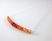 Dainty Carnelian and Sterling Silver necklace, row of Carnelian semi precious stones and sterling silver chain