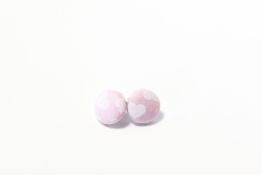 Light Pink Valentine's Day Fabric Button Earrings-Made to Order