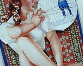 Handmade 1950's Pin-Up with Bird Cage Retro Greeting Card