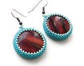 Bulls-eye agate earrings - turquoise and bordeaux