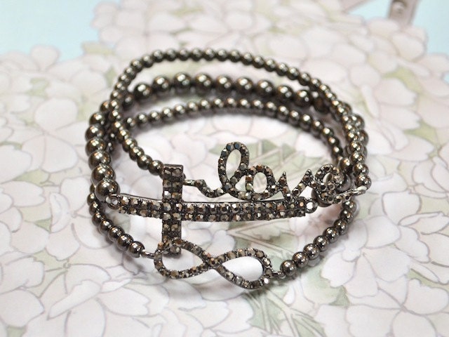 GUNMETAL - Faith Set of Bracelets - Sideways Cross Bracelet