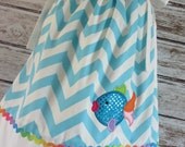 Colorful Fish Turquoise Chevron Pillowcase Dress - Chevron, Rainbow, Fish, Summer, Spring, Girls Pillowcase Dress