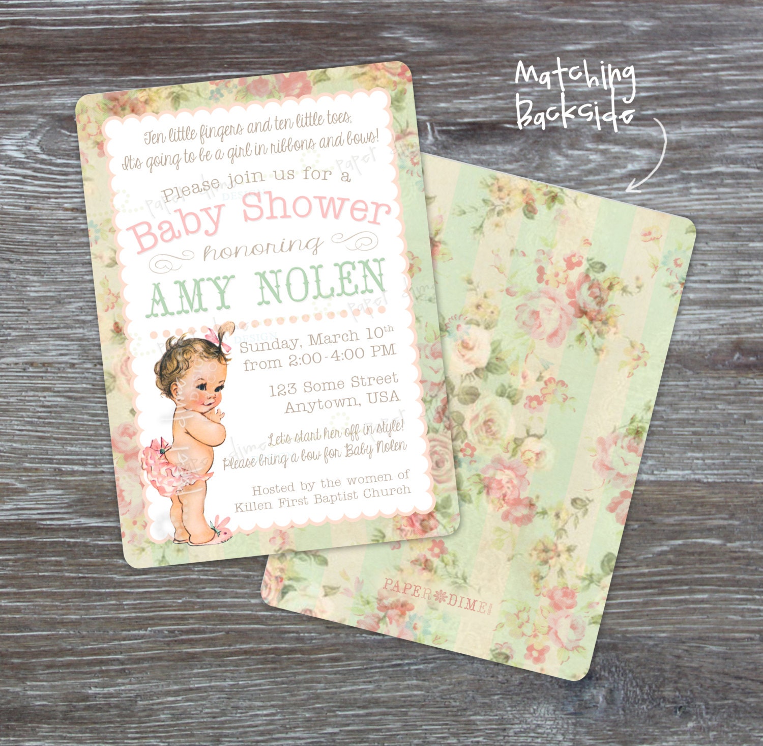 PERSONALIZED & CUSTOM Invitation - Shabby Chic, Vintage, First, Second, Birthday, Baby, Shower, Girl, Floral - PDF File, You Print