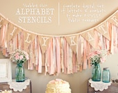 INSTANT DOWNLOAD - Printable Alphabet Stencils for Fabric Banner Pennant: Shabby Chic, Vintage, Birthday, Baby Shower, - PDF File, You Print