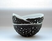 English fine bone china stoneware bowl with a unique textured surface in black and white.