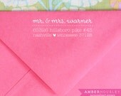 Custom Wood Handle Return Address Rubber Stamp Personalized with Cursive Calligraphy and Heart