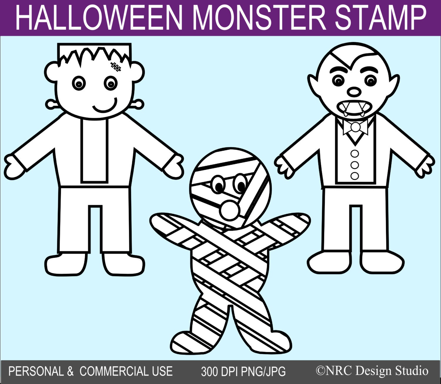 Halloween Monsters Digital Stamp Clipart for Personal and Commercial Use - cards, scrapbooking, web design Il_170x135