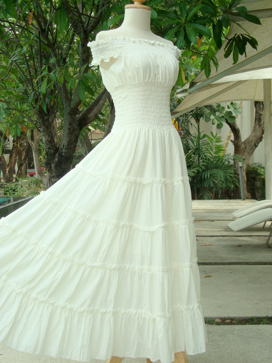 Off White Ivory Maxi Dress - Off The Shoulder Maxi Dress / Long Cotton Dress / Romantic Dress / White Sundress - 'Sweet Summer II'