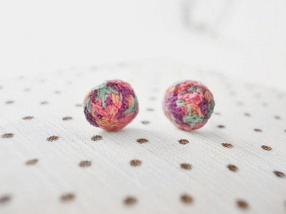 Psychedelic Round Hand-Embroidery Stud Earrings - fashion earrings - trendy 2012