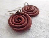 Swirl Earrings Made of Polymer Clay Dangle Earrings Whimsical Jewelry Bronze Earrings Neutral Earrings