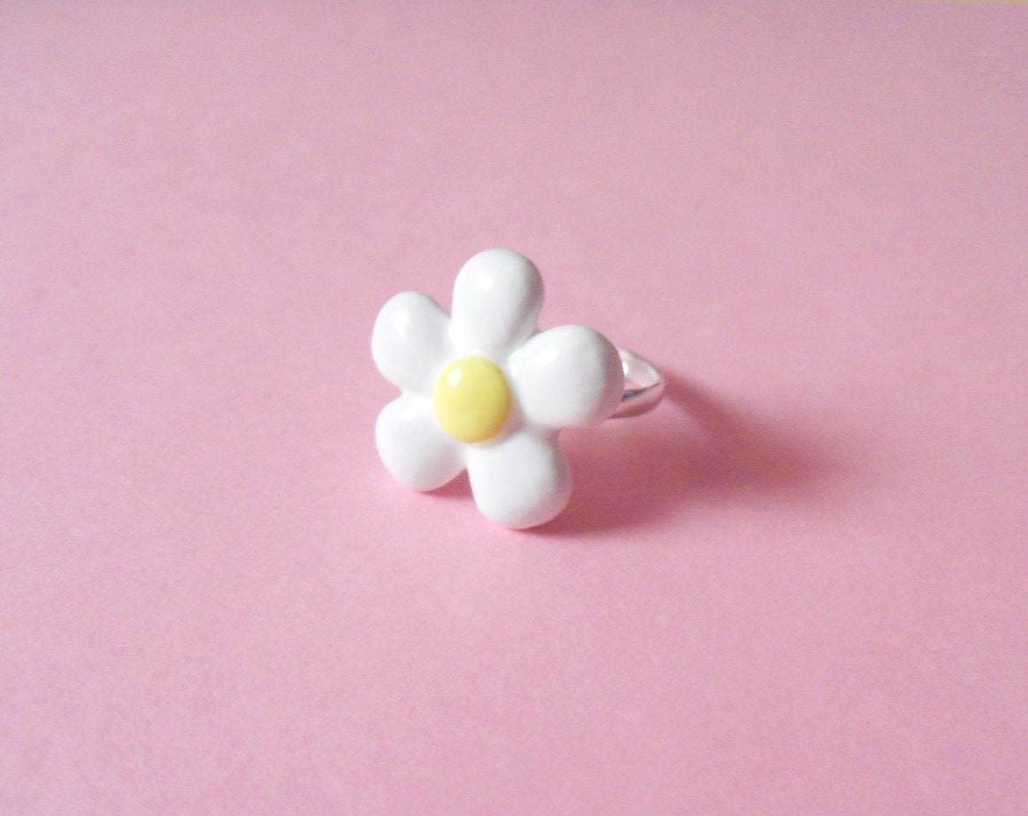 Pastel Dainty Daisy Ring - Handcrafted Polymer Clay Jewelry - Silver Plated, Nickel Free, Lead Free Ring