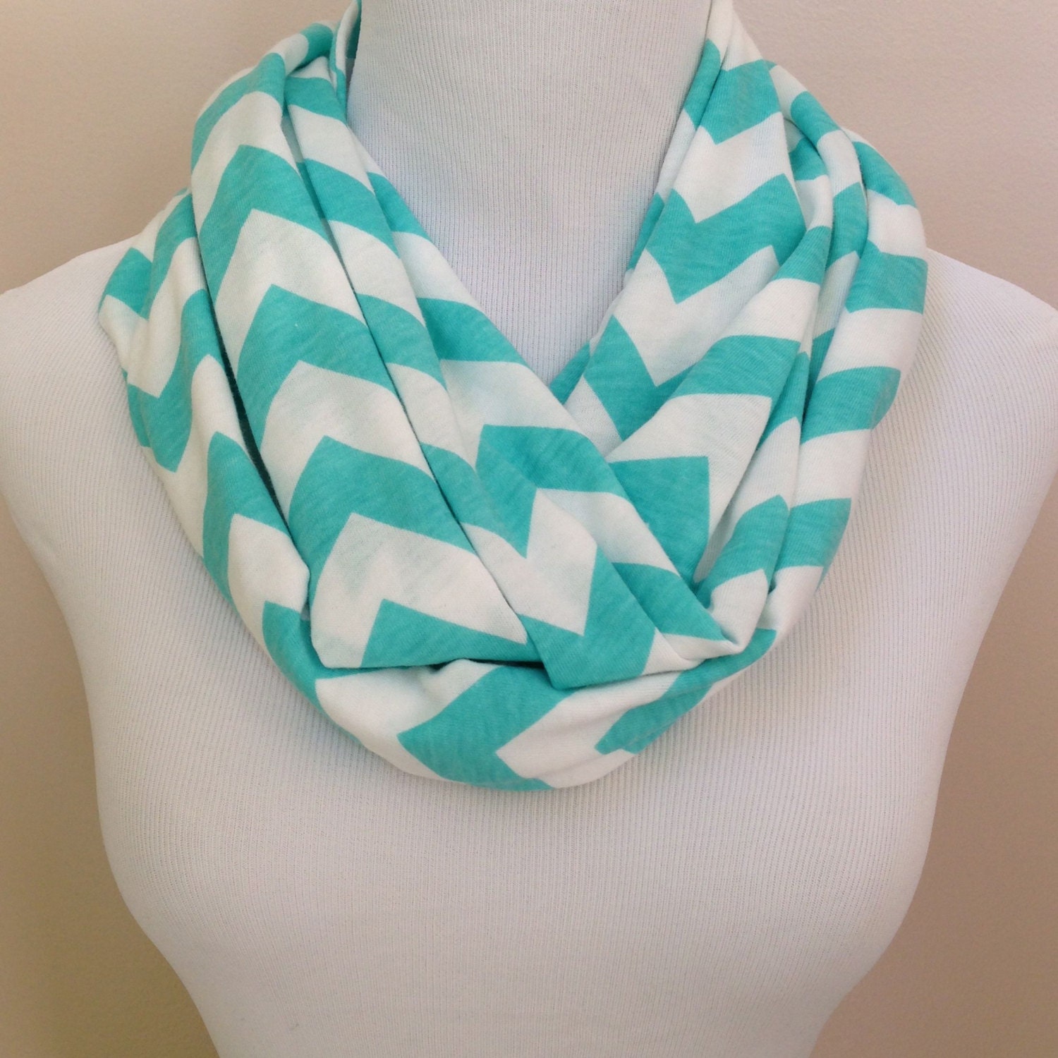 Tiffany Blue & White Chevron Jersey Infinity Scarf