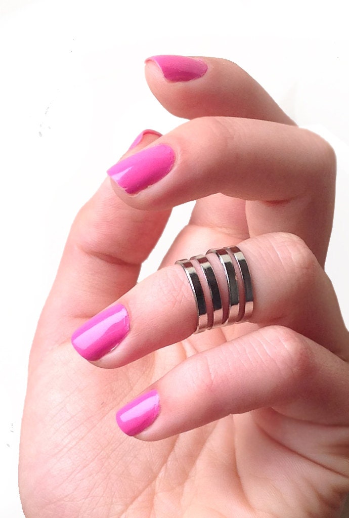 Love Double Knuckle Rings in Chrome Silver - set of 2