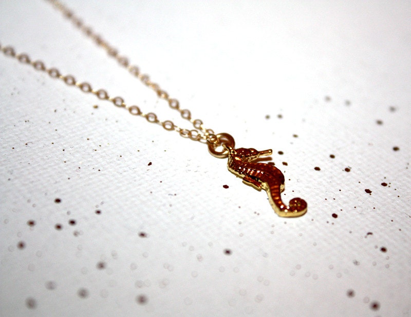 hippocampus - gold seahorse necklace by lilla stjarna -  Seahorse Charm, Nautical Jewelry - minimalist, delicate necklace - personalized