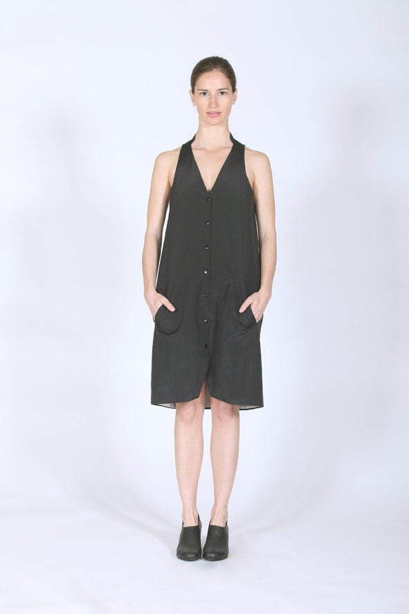 SPECIAL SALE Vest TUNIC Dress, Dark Blue Elegant Sleeveless Dress Made of Cotton, Loose Summer Dress