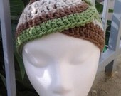Summer Headband, Spring Headband, Womens Aran, Green and Brown Headband, Celtic Knot Button Closure, Teens Aran, Green and Brown Headband