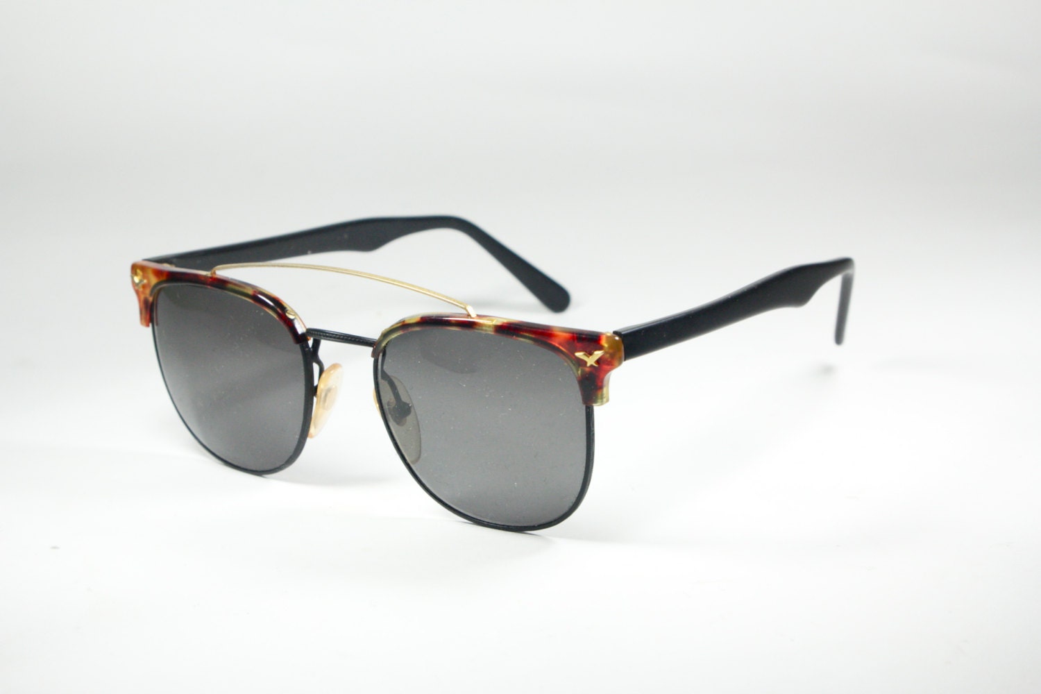 Vintage tortoise clubmaster sunglasses with golden bridge made in Italy by Desa NOS