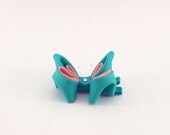 Butterfly hair clip Turquoise and Pink Kanzashi butterfly hair clip fabric butterfly hair clip Swarovski gift for girl