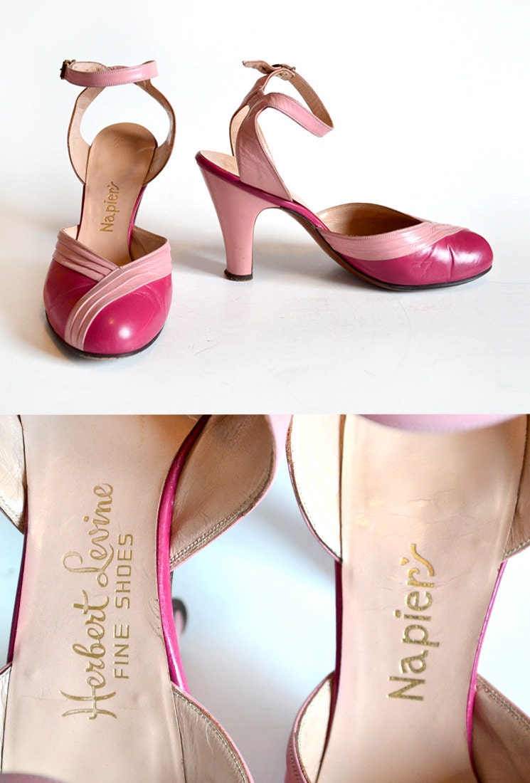 40s Shoes / 1940s Shoes  / Pink Shoes /  40s Pink Pumps / 40s Heels / 8 Medium / Women Accessories Shoes Heels Pumps / Vintage Shoes