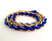 Chain and Suede Woven Arm Candy Bracelet - Double wrap bracelet in Double Link Gold Chain