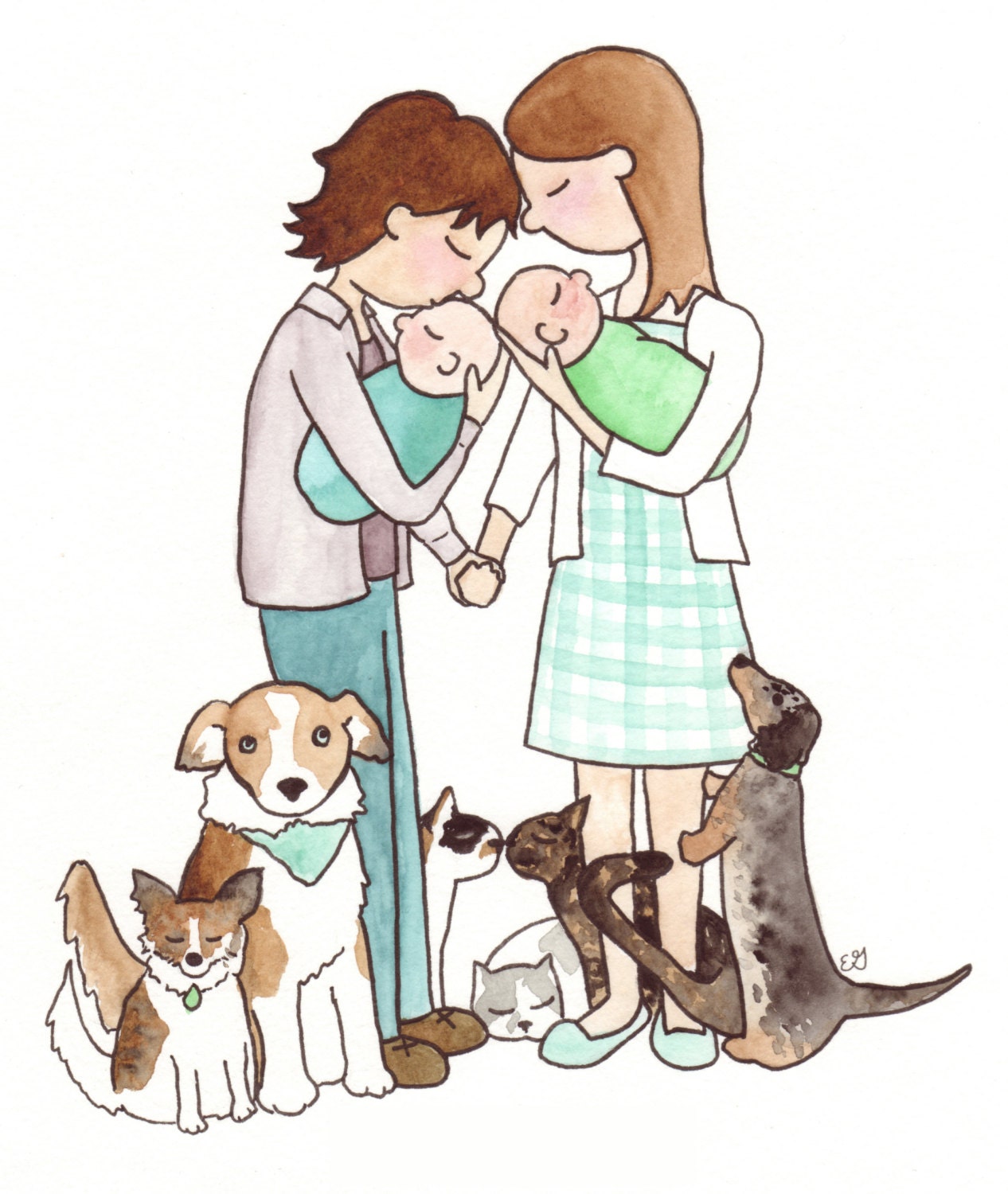 Custom Family Portrait (An Original Watercolor illustration of your unique family)