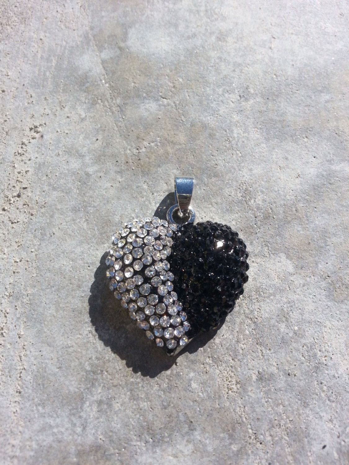 Vintage black and white crystal heart charm