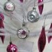 12 Vintage Glass Christmas Ornaments 1950s 1960s Mid Century - Indented Reflector, Teardrop - Pink and Silver - Made in Poland for SantaLand