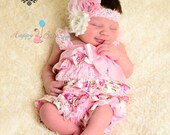 2pcs baby outfit, Satin Vintage Roses Petti Lace Romper, girls clothing, romper and headband set, baby outfit, Spring, birthday outfit