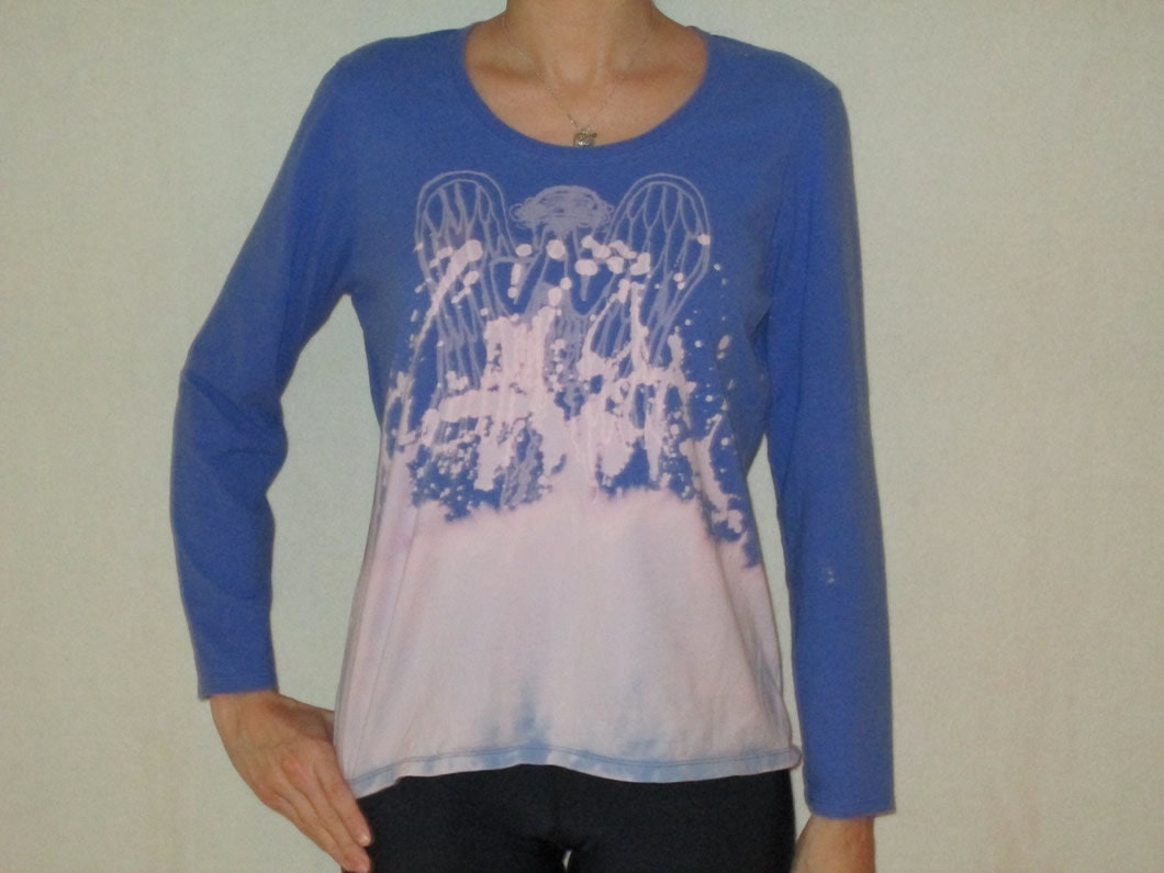 Doctor Who Weeping Angel Hand Drawn Upcycled Purple/Blue Womens Bleach Art T Shirt Size Large