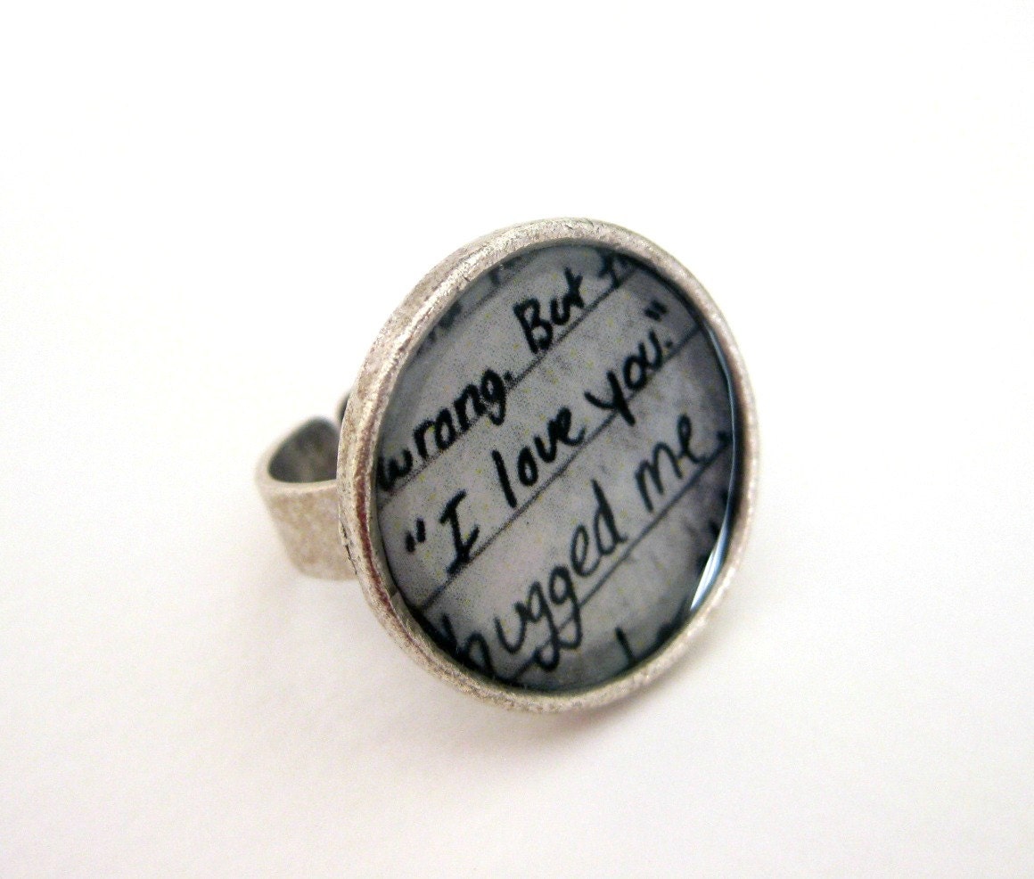 adjustable silver plated ring- love letter ring round customizable - statement resin ring - beYOUtifulhandmade