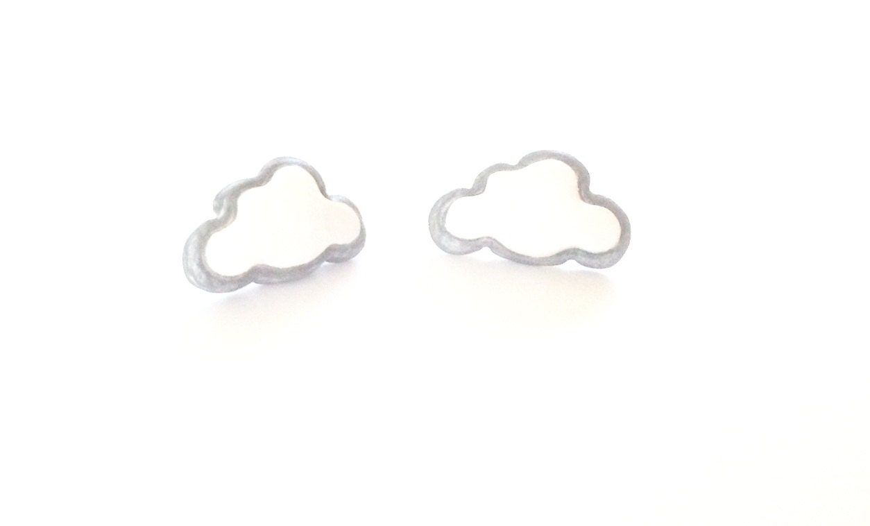 Silver Lining Clouds, Cloud Post Earrings, Polymer Clay Cloud Earrings, Hope and Inspiration gift, Uplifting gift