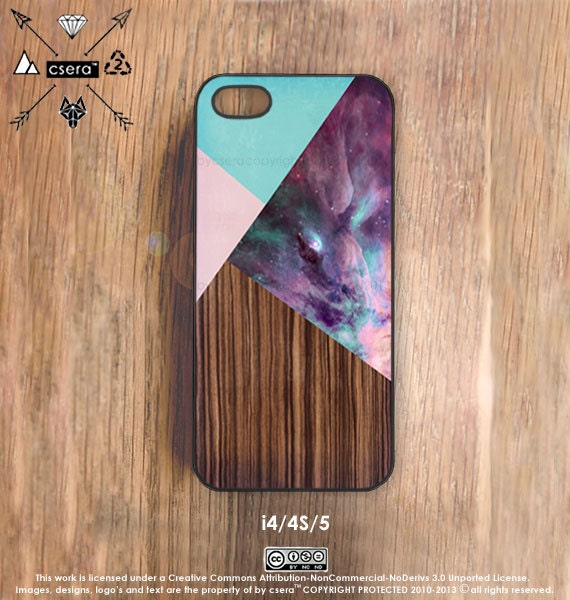 iPhone 4 Case Wood Print, Geometric iPhone 5 Case, Galaxy Print iPhone 5 Case - Hard Plastic iPhone Case or Soft Silicone iPhone Case
