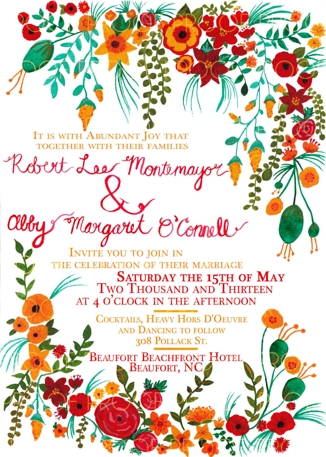 Hand-painted Floral Wedding Invitation - Customized for You