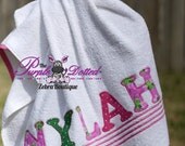Frog Princess Custom Personalized Girls Beach or Bath Towel - Applique Name Towel - Baby Girl Shower Gift - Princess Birthday