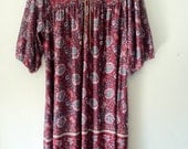 Vintage Women's 1960s Long Floral Hippie Boho Tunic Dress with Billowy Bell Arms