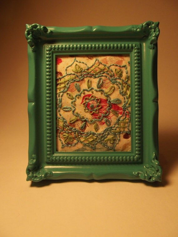 Hand Embroidered Embelishment Wall or Table Art