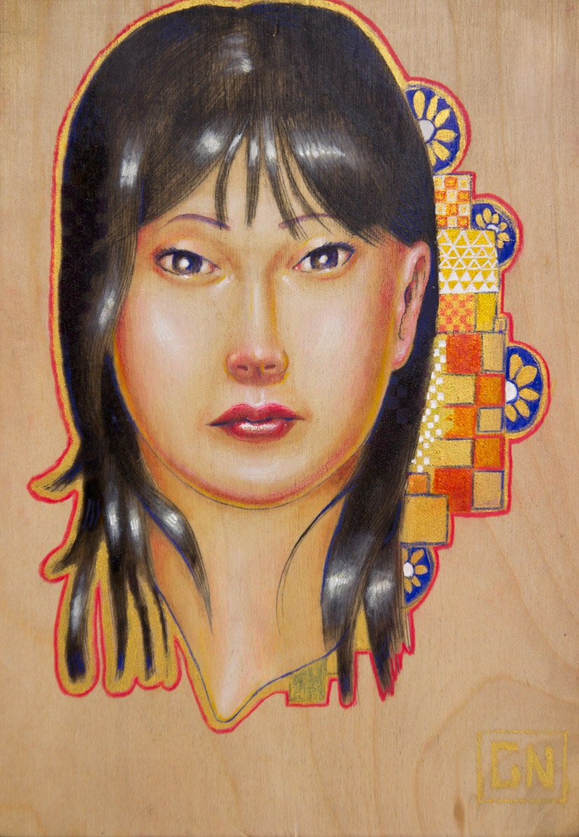 6 x 8 IN painting of a girl and patterns  - 1